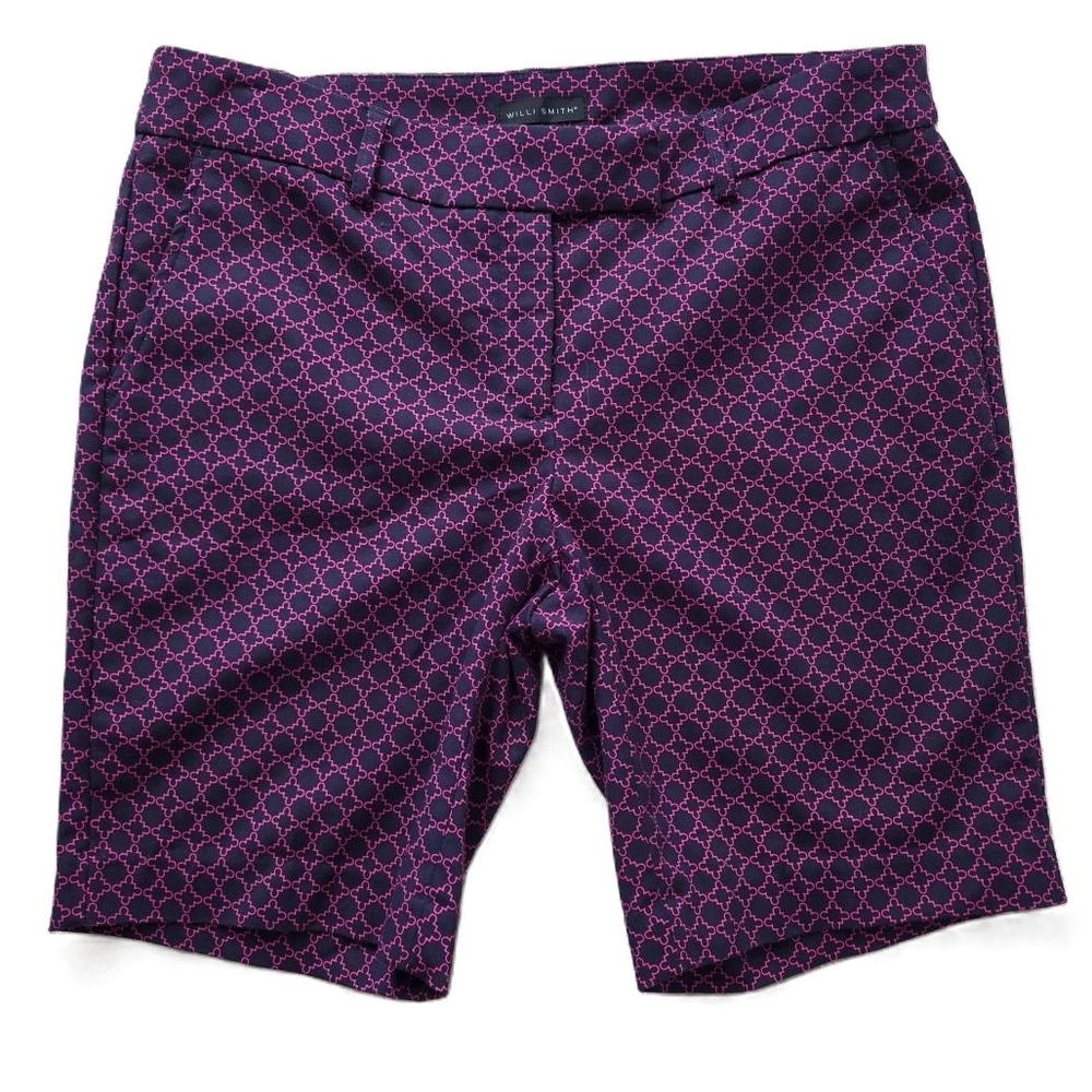 Willi Smith Navy Blue And Pink Patterned Women's Bermuda Shorts Size 8